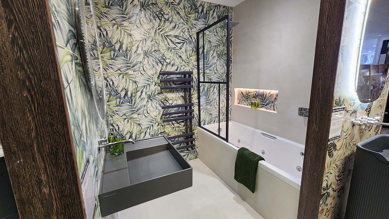 Cheshire Tile and Bathroom Showroom black bath screen